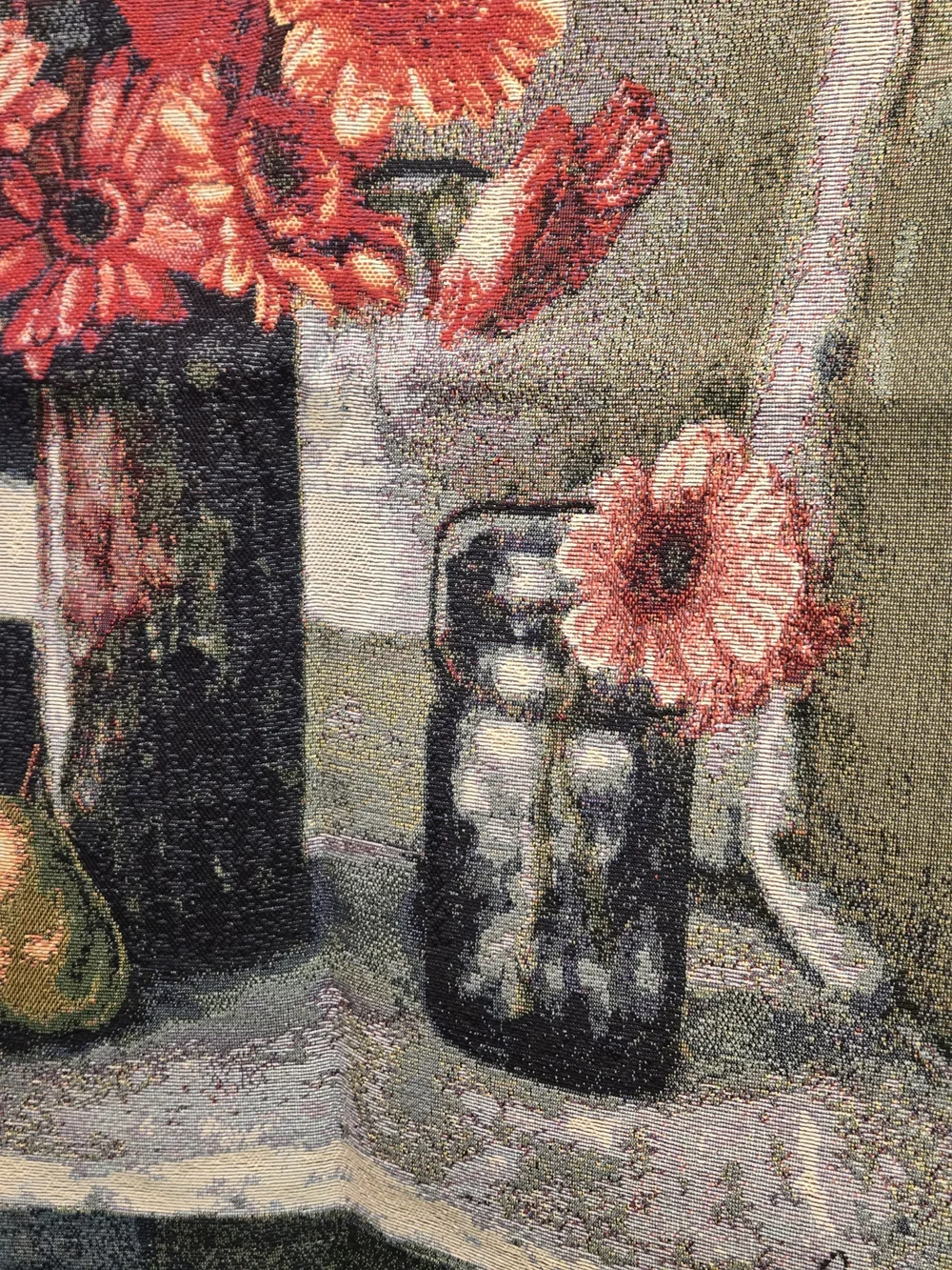 Floral Chair Wall Art Tapestry in Red and Cream